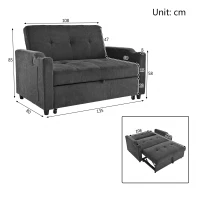 Convertible Sofa Bed with Adjustable Backrest, Functional Sleeper with USB & Type-C Charging and Cup Holders, 135L x173W x 58H cm, Dark Grey(m-3)