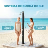 Outsunny Ducha Solar Jardín 20L con Cabezal Ducha de Mano Grifo para Pies y Temperatura Ajustable Máx. 60 °C para Piscina Negro(m-5)