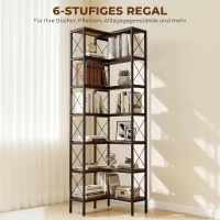 HOMCOM 6-stufiges L-förmiges Bücherregal, freistehendes Eckregal mit Metallrahmen, rustikal braun, 60 x 60 x 200 cm(m-5)