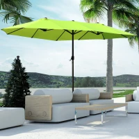 Outsunny Ombrellone da Giardino Doppio con Apertura a Manovella, in Acciaio e Poliestere, 455x265x238cm, Verde Chiaro(m-10)