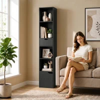 HOMCOM 6-Fach Bücherregal mit Schublade und verstellbarem Fach, freistehender Aufbewahrungsschrank, 30 x 24 x 158 cm, Schwarz(m-7)