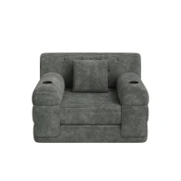 1-Seater Sleeper Sofa with Metal Frame and High-Density Foam, Convertible Chair Bed for Living Rooms or Home Offices, 107L x 80W x 81H cm, Dark Gray(m-2)