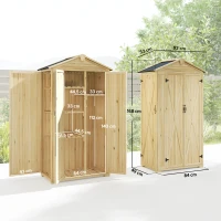 Outsunny Caseta de Jardín de Madera 93x53x168 cm Armario para Herramientas con 4 Estantes 3 Puertas y Ganchos Madera Natural(m-3)