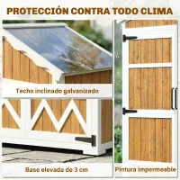 Outsunny Caseta de Jardín de Madera 105x55x179 cm Armario para Herramientas con 4 Estantes Techo de Metal Galvanizado Natural(m-6)
