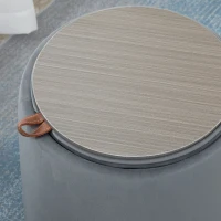 HOMCOM Pouf coffre rangement, pouf repose-pieds en tissu velours givré, couvercle réversible, Ø 44 x 47,5 cm, gris(m-9)