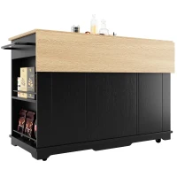 Stylish Kitchen Island with Foldable Worktop and Dining Extension, Space-Saving Dining Cart for Cosy Flats, 151.5L x 60W x 91.5H cm, Black(m-12)