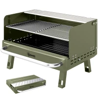 Outsunny Barbacoa de Carbón Plegable 52x37x31,8 cm con Rejilla Ajustable Estante Lateral Plegable y Bandeja Extraíble Verde(m-11)