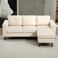 HOMCOM Sofá Chaise Longue Reversível de 3 Lugares Estofado em Veludo Estrutura de Aço Para Salas Pequenas Creme(m-7)