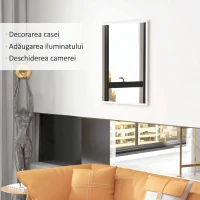 HOMCOM Oglindă de Perete din Sticlă și MDF, 70x90 cm, Alb(m-4)