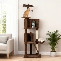 PawHut Árbol Rascador para Gatos 180 cm con Plataformas Cama 2 Cuevas Hamaca Escalera Postes de Sisal Marrón(m-10)