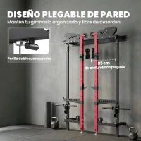 SPORTNOW Jaula de Potencia Plegable Rack para Sentadillas con Barra de Dominadas Sistema de Poleas Carga 700 kg Rojo(m-5)