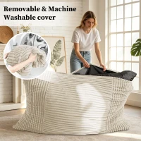 3-in-1 Convertible Bean Bag with Soft Ribbed Corduroy Cover, Memory Foam Floor Mattress Bed with Machine-Washable Cover, 180L x 125W cm, White(m-5)