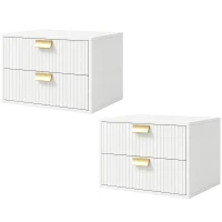HOMCOM Modern Floating Nightstands Set of 2, Wall Mounted Bedside Tables with 2 Drawers, White(m-15)