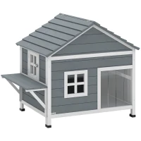 PawHut Katzenhaus aus Holz 2-Etagen Katzenhöhle mit wasserdicht aufklappbar Dach, seitlicher Plattform, 101x72,5x81cm, Grau(m-1)