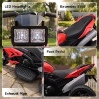 AIYAPLAY Kids Electric Motorcycle Ride-On Toy, 3-Wheel Battery-Operated Motorbike with Horn, Toddler Ride On Bike, Red(m-7)