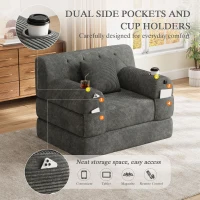 1-Seater Sleeper Sofa with Metal Frame and High-Density Foam, Convertible Chair Bed for Living Rooms or Home Offices, 107L x 80W x 81H cm, Dark Gray(m-4)