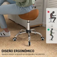 HOMCOM Taburete con Ruedas Taburete Giratoria con Altura Ajustable Taburete Cosmética Dentista Peluqueria 52x53x49-61cm Marrón(m-7)