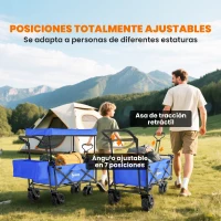 Outsunny Carro de Transporte Plegable con Toldo y Asa Telescópica Carga Máx. 68 kg para Playa Camping 117x55x98cm Azul(m-7)