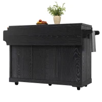 Foldable Serving Trolley with Ample Hidden Storage, Mobile Kitchen Island for Balconies or Dining Room, 142.5L x 40W x 95H cm, Black(m-9)