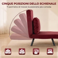 HOMCOM Poltrona Letto Imbottita 3 in 1 con Schienale Reclinabile in 5 Posizioni e Cuscino, 63x73x81 cm, Rosso Vino(m-5)