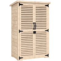 Outsunny Caseta de Jardín de Madera 75x50x118 cm Armario para Almacenaje de Herramientas con 2 Estantes y 2 Puertas Natural