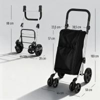 HOMCOM Einkaufstrolley, 46 Liter Tasche, Faltbarer Einkaufswagen mit Kühltasche, verstellbarer Griff, Aluminiumrahmen, Schwarz(m-3)