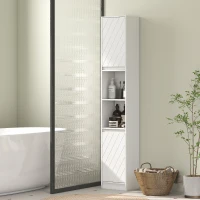 HOMCOM Mobile Colonna Bagno Salvaspazio in Legno con 2 Armadietti e Ripiani, 30x24x170 cm, Bianco(m-10)