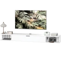 HOMCOM Móvel TV Suspenso, Móvel para Televisor até 60 Polegadas, Gaveta Rebatível, 2 Prateleiras, 140x24x16cm, Branco(m-7)