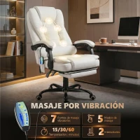 Vinsetto Silla de Oficina con 7 Puntos de Masaje con Reposapiés Retráctil Altura Ajustable Control Remoto y Tejido de PU Blanco(m-4)