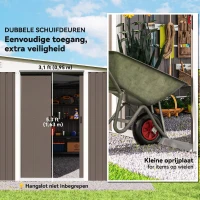 Outsunny Metalen Tuinschuur Metaal, Met Dubbele Vergrendelbare Deuren, 2,8x3,45x2,01m, Grijs(m-6)
