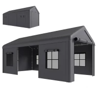 Outsunny 3 x 6 m Heavy Duty Carport, Portable Garage Car Canopy Tent with Galvanised Frame, Doors, Windows, Dark Grey(m-11)