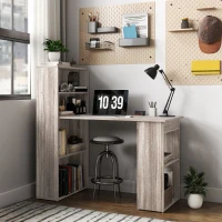 HOMCOM 120cm Computer Desk, Wooden PC Laptop Table with 6-Tier Storage Bookshelves, Home Office Working Study Desk, Writing Workstation, Grey(m-10)