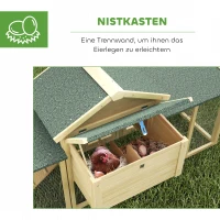 PawHut Hühnerstall Hühnerhaus aus Holz mit Nistkasten, wasserdichtem Dach, Sitzstange, Auslauf, Rampe, 204x85x93 cm Naturholz(m-6)