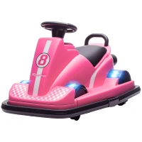AIYAPLAY Autoscooter für Kinder, um 360 Grad drehbar, Lenkrad, LED-Lichter, Musikfunktion, 3-8 Jahre, Rosa(m-11)