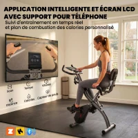 SPORTNOW Vélo d'Appartement Pliable Vélo de Fitness 3 en 1 Silencieux Connecté Kinomap Bluetooth et Zwift 105x53,5x109cm Noir(m-5)