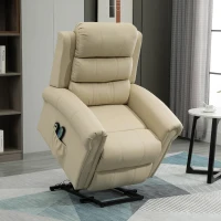 HOMCOM Sillón Relax Reclinable Eléctrico Levanta Personas con Masaje Vibratorio y Calor Control Remoto Crema(m-10)