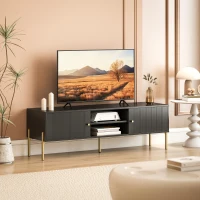 HOMCOM TV Stand for TVs up to 65", Entertainment Center with 2 Open Shelves, 2 Cabinets and Steel Legs for Living Room, Black(m-2)
