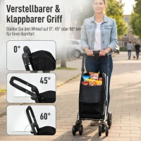 HOMCOM Einkaufstrolley, 46 Liter Tasche, Faltbarer Einkaufswagen mit Kühltasche, verstellbarer Griff, Aluminiumrahmen, Schwarz(m-6)
