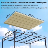 Outsunny Ersatzdach für 4 x 3 m Pergola, einziehbar, mit Regenabflusslöchern, wetterfest, Polyester, 350 x 260 cm Beige(m-4)