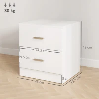 HOMCOM Modern Bedside Table, Beside Cabinet with 2 Drawers, for Bedroom, Living Room, White(m-3)