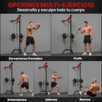 SPORTNOW Máquina Polea Alta y Baja de Pared de Polea Ajustable en 16 Posiciones con Barra para Jalones para Casa en Gimnasio(m-4)