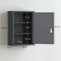 kleankin Medizinschrank zur Wandmontage mit Schloss, 3-stufiger Stahl-Wandschrank, 40 x 15 x 53,5 cm, Kohlegrau(m-3)