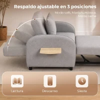 HOMCOM Sillón Cama Convertible 3 en 1 Sofá Cama 1 Plaza con Mesa Lateral Plegable Respaldo Ajustable Gris(m-5)