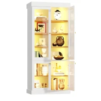 Modern Display Cabinet with Integrated LED Mood Lighting, Adjustable-Shelf Tall Bookcase for Industrial Interiors, 80L x 40W x 180H cm, White(m-14)