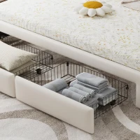 Practical Upholstered Daybed with Pull-Out Trundle, Ideal Bed Frame for Studios, Living Rooms, or Guest Spaces, 200L x 140W x 100H cm, Beige(m-9)