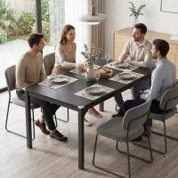 HOMCOM Table à manger extensible de 4 à 6 personnes, pieds en acier, pour petits espaces, salle à manger, noir(m-9)