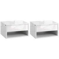 HOMCOM Set of Two Floating Bedside Tables - High Gloss White(m-1)