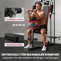 SPORTNOW Kraftstation Fitnessstation mit Latzug, Butterflystange, verstellbar Preacher Bank, Beintrainer, bis 120kg Schwarz+Rot(m-6)