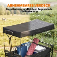 Outsunny Bollerwagen mit Dach, klappbar, 110L Kapazität, Stahlrahmen, 97x52x105 cm, Schwarz(m-6)