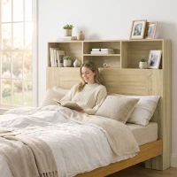 HOMCOM Cabecero de Cama 140 cm con Almacenaje Cabezal de Cama con 4 Compartimentos Abiertos para Dormitorio Roble(m-12)